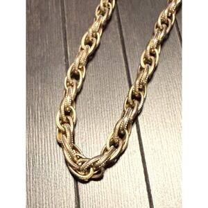 Vintage Monet Textured Large Link Gold Tone Chain Chunky Bold Statement Necklace